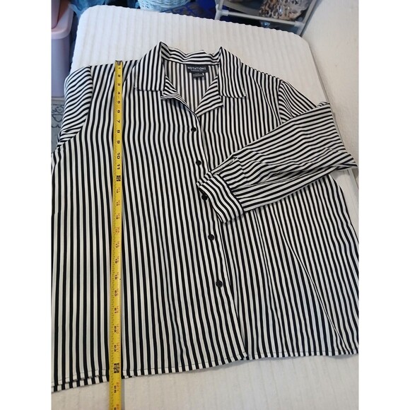 Notations Black White Striped Blouse XL Button Front Long-Sleeve Career Office - Picture 8 of 14